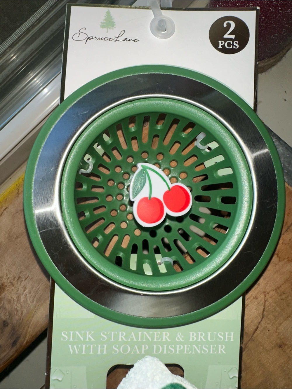 Spruce Lane Cherry-themed sink strainer and scrub brush set ~New - Picture 2 of 7